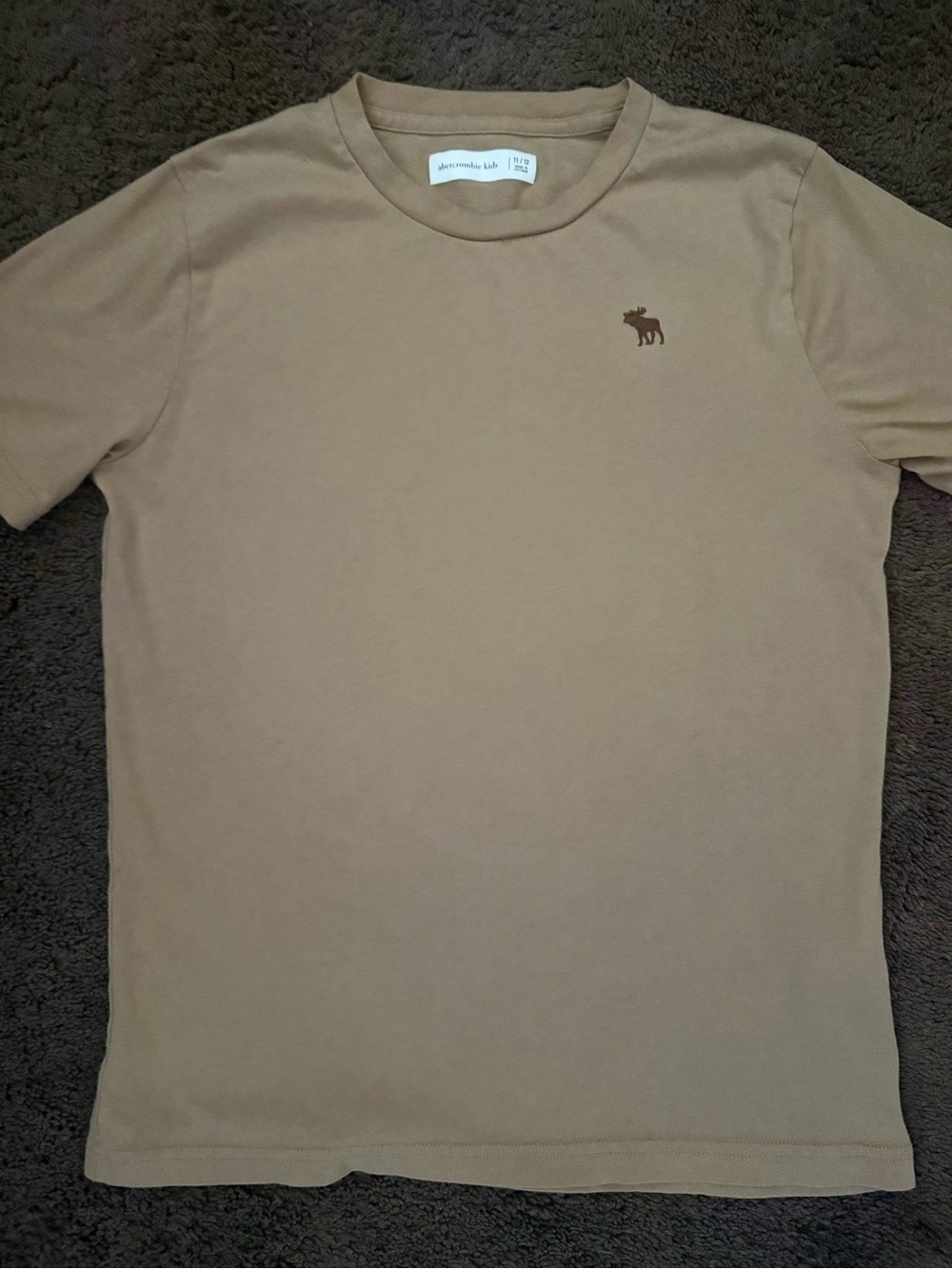 abercrombie kids Tan Short Sleeve Crewneck Tee with Brown Logo